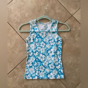 kids flower pattern tank top, brand: place, size: 10/12, color: blue & white